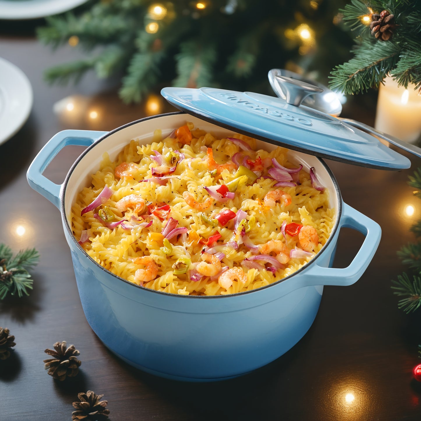 Cast Iron Pot, 5 Liters Blue Round Cast Iron Casserole Pot, Naturally Non-Stick Braise Pan with Stainless Steel Knob Lid Enameled Cast Iron Dutch Oven for All Hob Types - 26cm