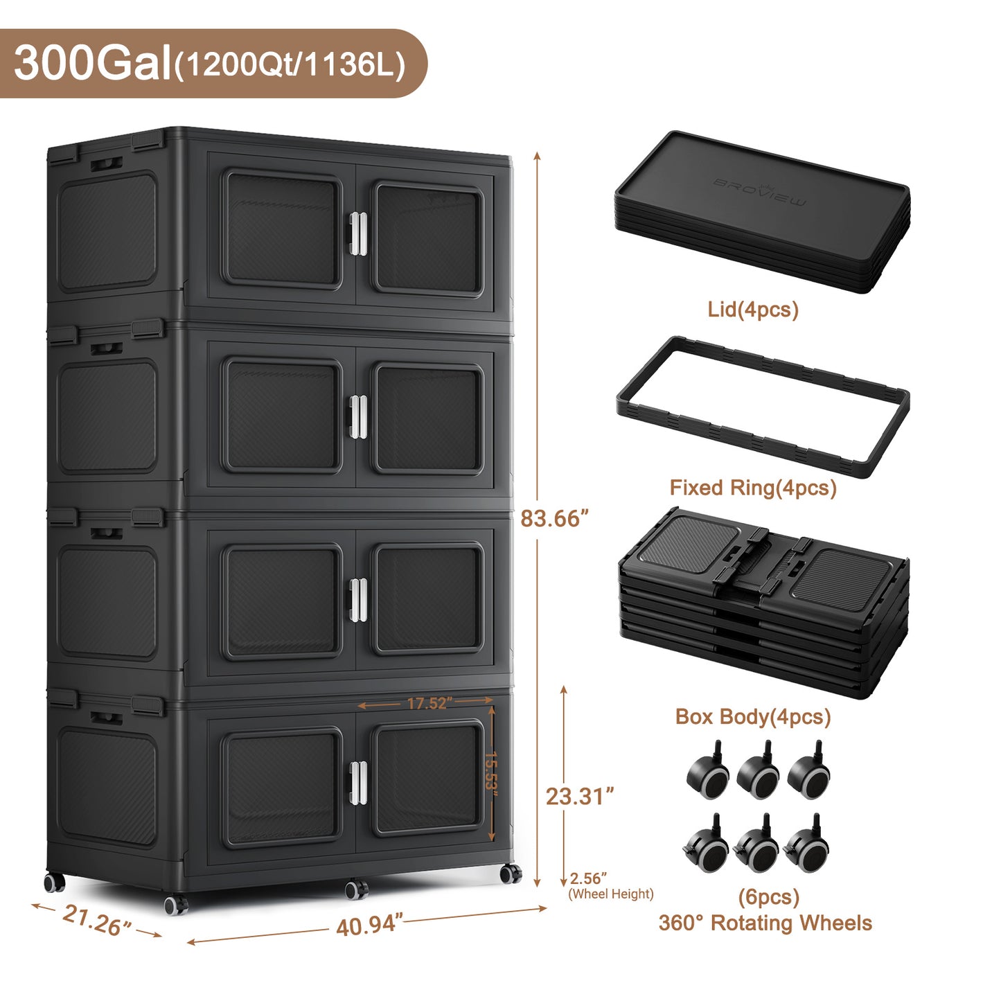 BROVIEW 75gal Stackable Storage Bins with Lid, 300QT Extra Large Capacity Plastic Storage Boxes for Clothes,Tools - Ideal for Home, Bedroom, Garage and Closet Organization