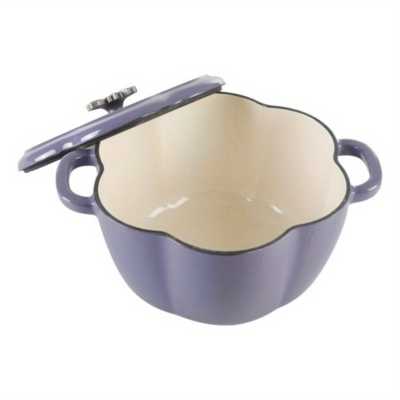 Timeless Beauty by Ree Drummond 3-Quart Floral Enamel Cast Iron Dutch Oven - Purple, Even Heat Distribution, Oven & Induction Safe, Decorative Floral Design with Metal Knob, Country Kitchen Cookware, Stovetop to Oven, Everyday Cooking, Durable Kitchenware