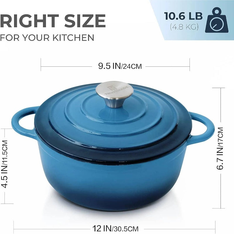 4.5 QT Heavy-Duty Cast Iron Dutch Oven with Self-Basting Lid - Enamel Coated Non-Stick Cookware Pot, Round Braiser & Baking Pan for Even Heat Distribution, Oven Safe up to 500°F, Stovetop to Oven Use, Durable & Easy Clean, Ideal for Stews, Soups