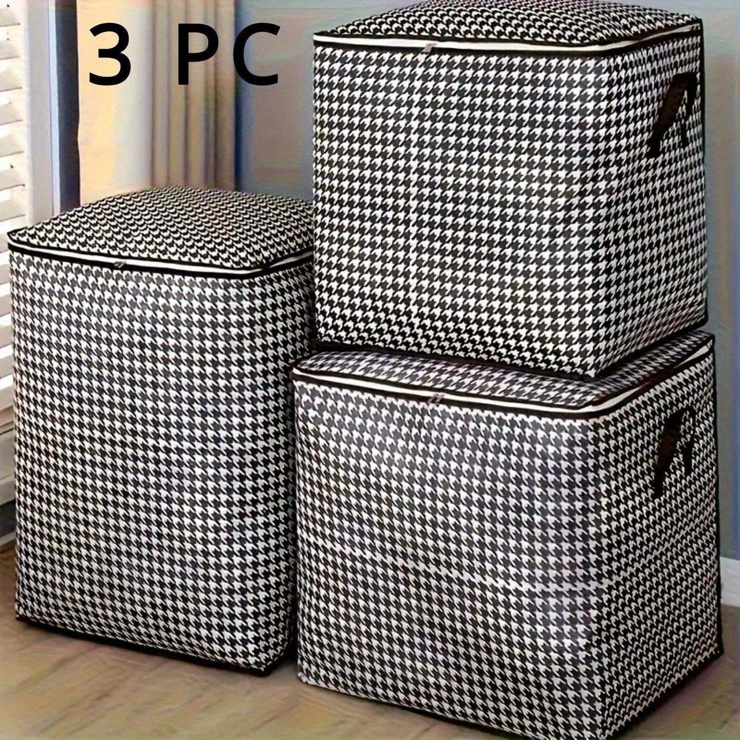 1\u002F3pcs Pieces Oversized 47.55 Gallons Thousandbird Plaid Pattern Thickened Storage Container Large Capacity Clothes Sture-Proof Bag with Handle Double Zipper Storage Bag, Household Bedroom, Travel Storage Basket Ideal Storage Bag