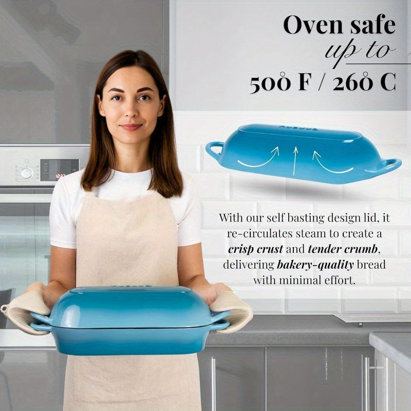Heavy-Duty Enamelled Cast Iron Bread Loaf Dutch Oven Pot with Lid - Large Rectangular 13.39inch\u002F16.14inch-like (6.3inch Wide) Oven-Safe Baking Pan, Non-Stick 3-Layer Enamel Coating, Moisture Lock Lid & Induction Compatible for Sourdough, Bread
