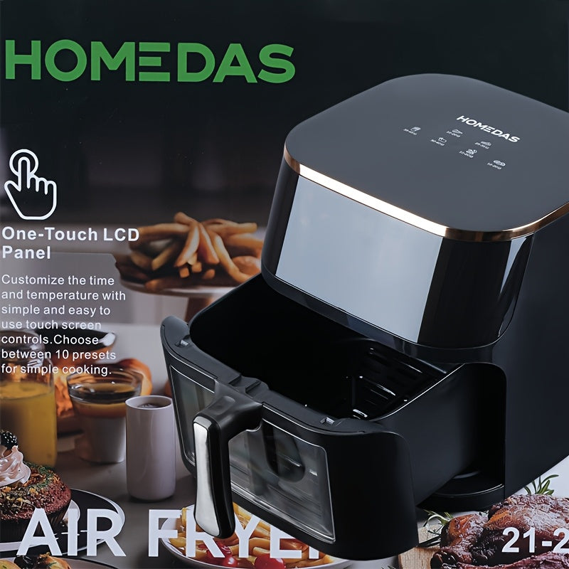 Family-Sized Large Capacity Air Fryer Oven - Basket, Black, with Optional Grill Attachment - Compact Kitchen Appliance for Home & Restaurants - Easy-Clean Stainless Steel Fry Basket - Healthy Low-Oil Cooking (80% Less Oil) - Perfect for Parties