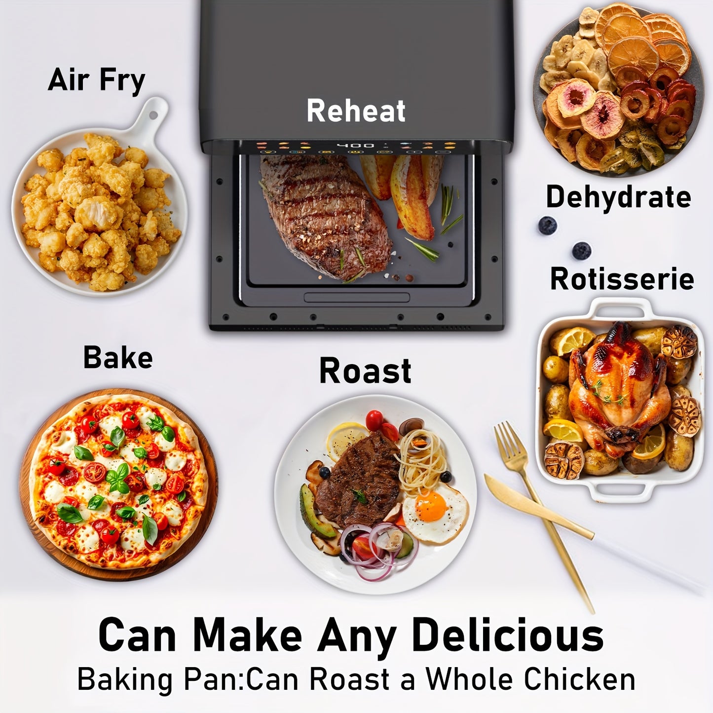 Bluebow 12QT Extra Large Convection Countertop Oven, Air Fryer Toaster Oven Combo, Roast, Bake, Broil, Reheat, Fry Oil-Free, Stainless Steel, LED Digital Touchscreen, Visible Window, Healthy Cooking, Space-Saving Design, Black