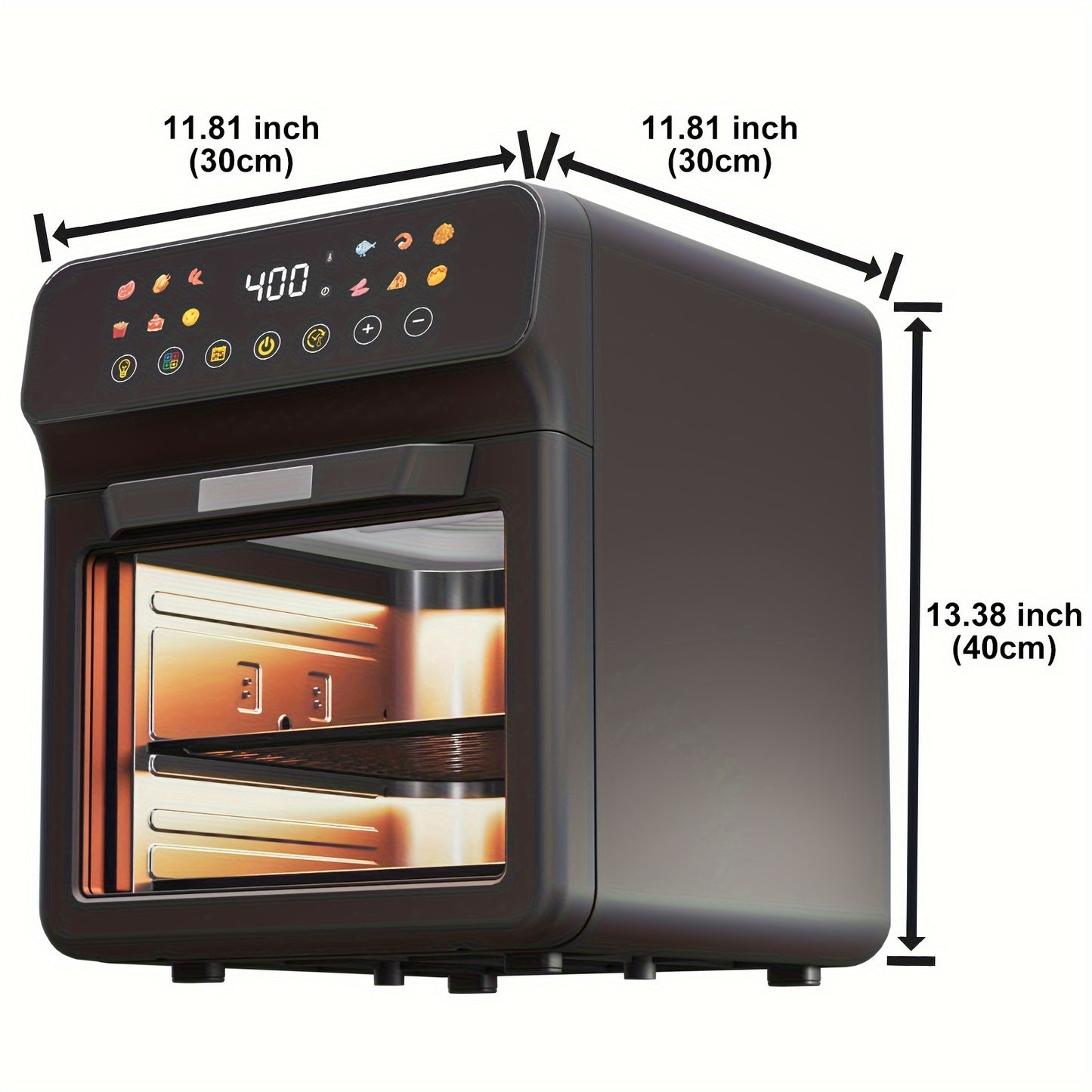 Bluebow 12QT Extra Large Convection Countertop Oven, Air Fryer Toaster Oven Combo, Roast, Bake, Broil, Reheat, Fry Oil-Free, Stainless Steel, LED Digital Touchscreen, Visible Window, Healthy Cooking, Space-Saving Design, Black