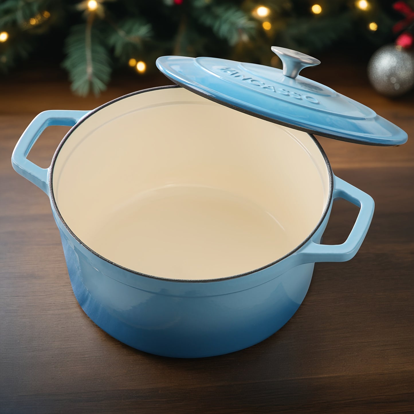 Cast Iron Pot, 5 Liters Blue Round Cast Iron Casserole Pot, Naturally Non-Stick Braise Pan with Stainless Steel Knob Lid Enameled Cast Iron Dutch Oven for All Hob Types - 26cm