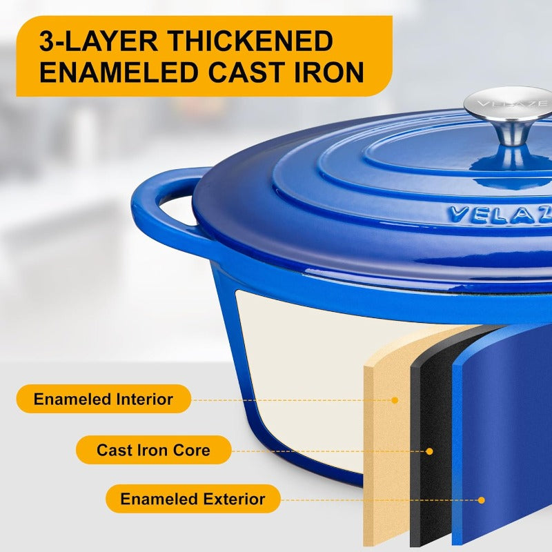 7.5 QT Enameled Cast Iron Dutch Oven Pot with Lid - Heavy-Duty Oval Cookware, Nonstick Enamel Coated Interior & Exterior, Dual Sturdy Handles, Oven Safe for Baking, Stovetop & Oven Use, Even Heat Distribution, Scratch-Resistant - Ideal for Family Me