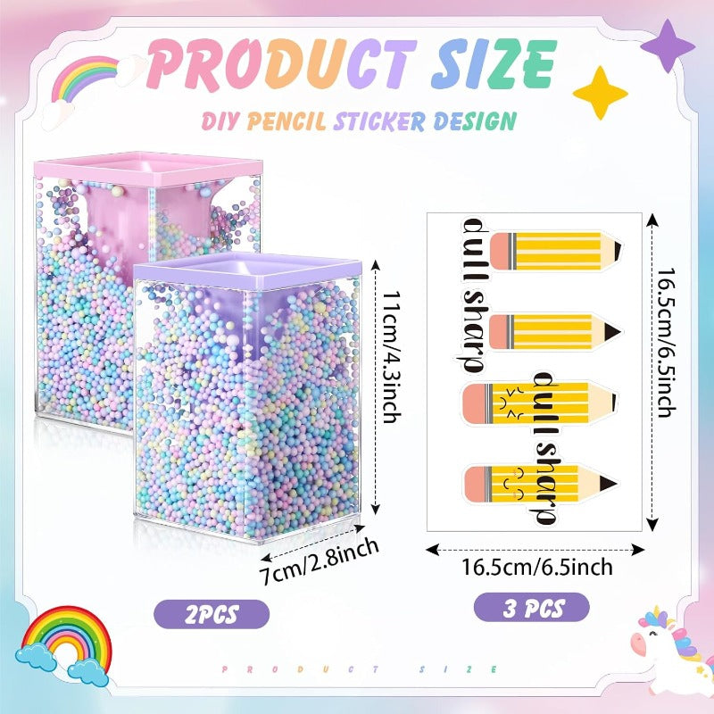 5 Pcs Sharp and Dull Pencil Holders for Classroom Management Cute Bubble Pen Holder with Stickers in Pink Purple Colors Lightweight and Durable for Teachers Organizing School Supplies