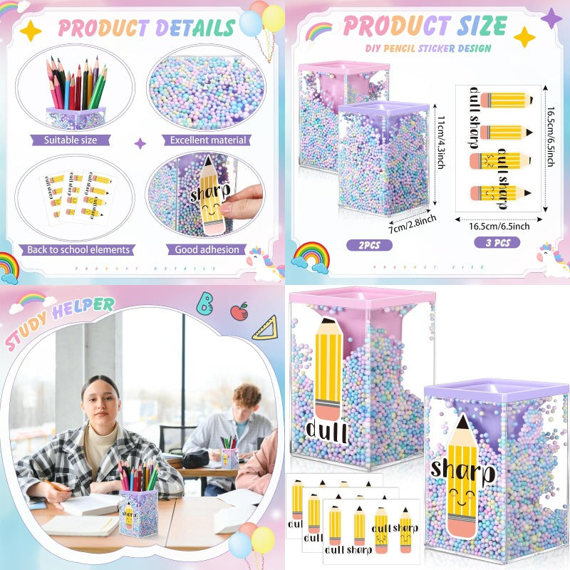 5 Pcs Sharp and Dull Pencil Holders for Classroom Management Cute Bubble Pen Holder with Stickers in Pink Purple Colors Lightweight and Durable for Teachers Organizing School Supplies
