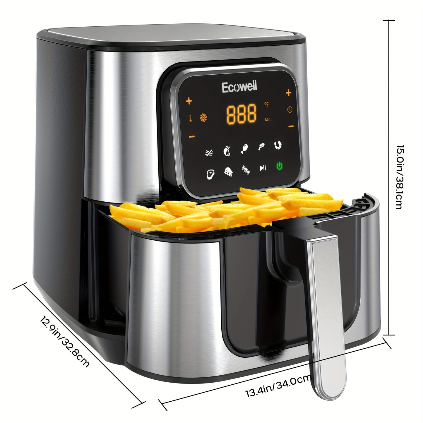 ECOWELL TXS5T2 6-Quart Stainless Steel Air Fryer for 3-5 People - Healthy Cooking with 8 Food Presets, Digital Touch Screen, BPA-Free, Nonstick, Dishwasher-Safe, 1700W, Sleek Black Design, Versatile Air Fryer|Digital Display Fryer|Safe Cooking Material