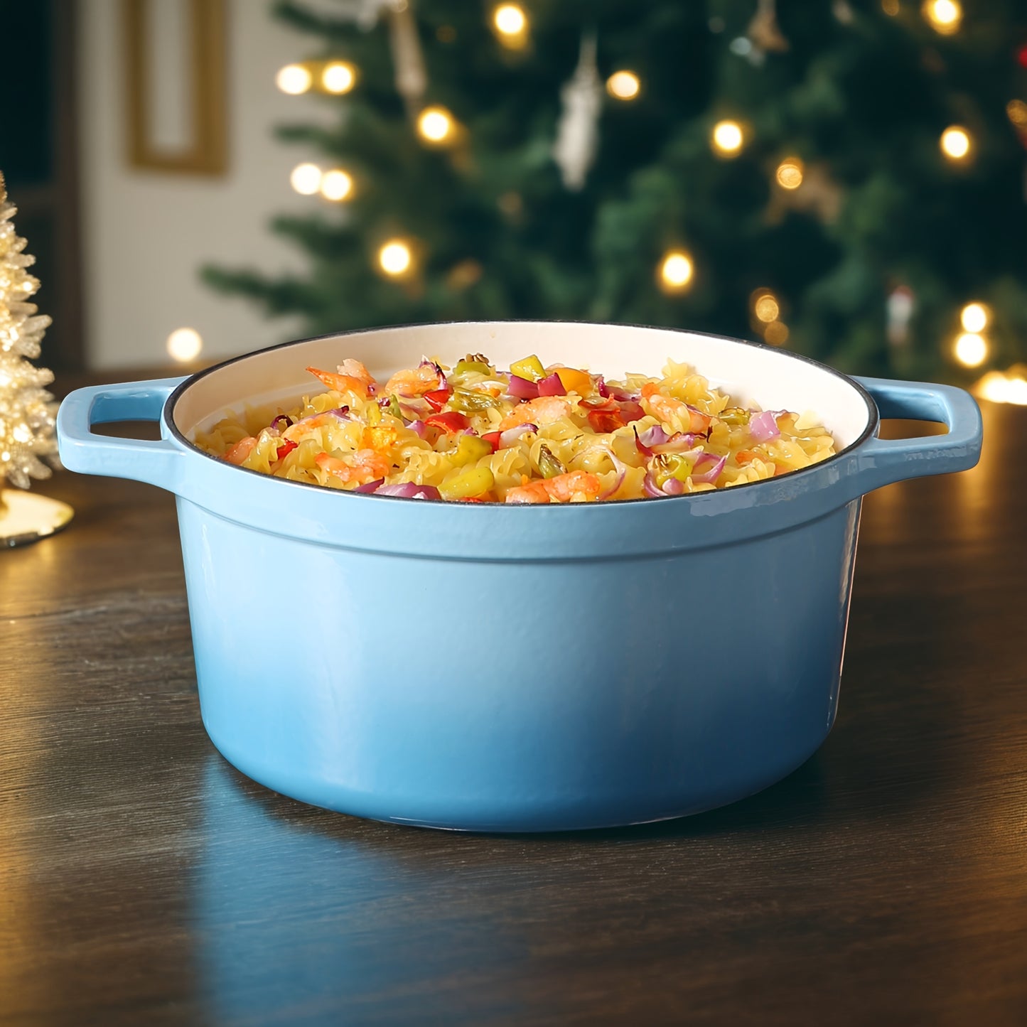 Cast Iron Pot, 5 Liters Blue Round Cast Iron Casserole Pot, Naturally Non-Stick Braise Pan with Stainless Steel Knob Lid Enameled Cast Iron Dutch Oven for All Hob Types - 26cm