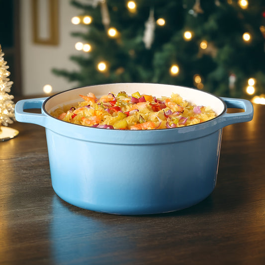 Cast Iron Pot, 5 Liters Blue Round Cast Iron Casserole Pot, Naturally Non-Stick Braise Pan with Stainless Steel Knob Lid Enameled Cast Iron Dutch Oven for All Hob Types - 26cm