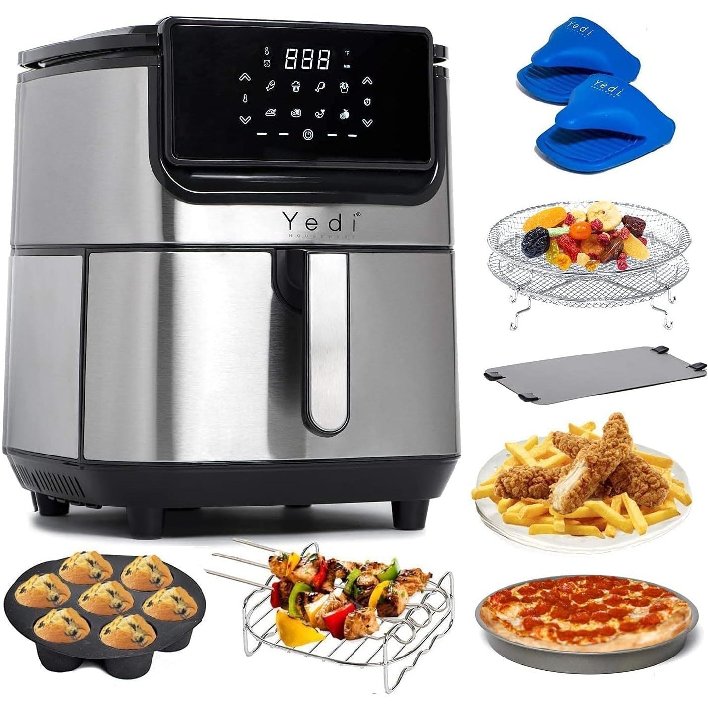 Yedi Evolution Air Fryer, 6.8 Quart, Ceramic Cooking Basket, with Deluxe Accessory Kit and Recipe Book