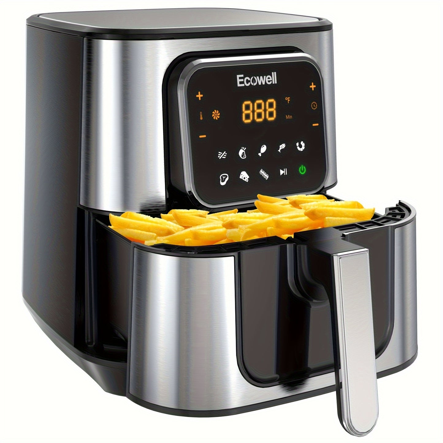 ECOWELL TXS5T2 6-Quart Stainless Steel Air Fryer for 3-5 People - Healthy Cooking with 8 Food Presets, Digital Touch Screen, BPA-Free, Nonstick, Dishwasher-Safe, 1700W, Sleek Black Design, Versatile Air Fryer|Digital Display Fryer|Safe Cooking Material