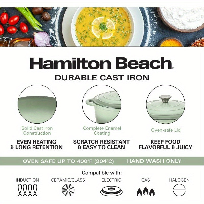 5.5 Quart Enameled Cast Iron Dutch Oven Pot with Lid - Heavy-Duty Sage Green\u002FBlack Enamel Cookware, Oven & Induction, PFOA\u002FPTFE-Free, -Resistant - Braising, Roasting,, Stovetop\u002F\u002F Cooker Compatible