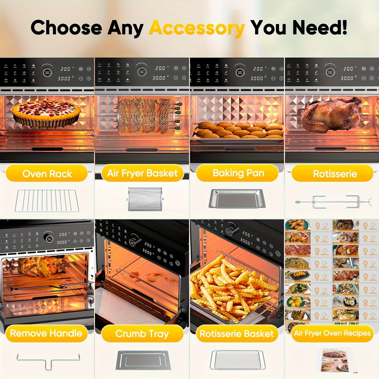 32QTOversized French Door Air Fryer Toaster Oven Combination, Featuring 20 Cooking Functions And Digital Control, Compatible with 13\