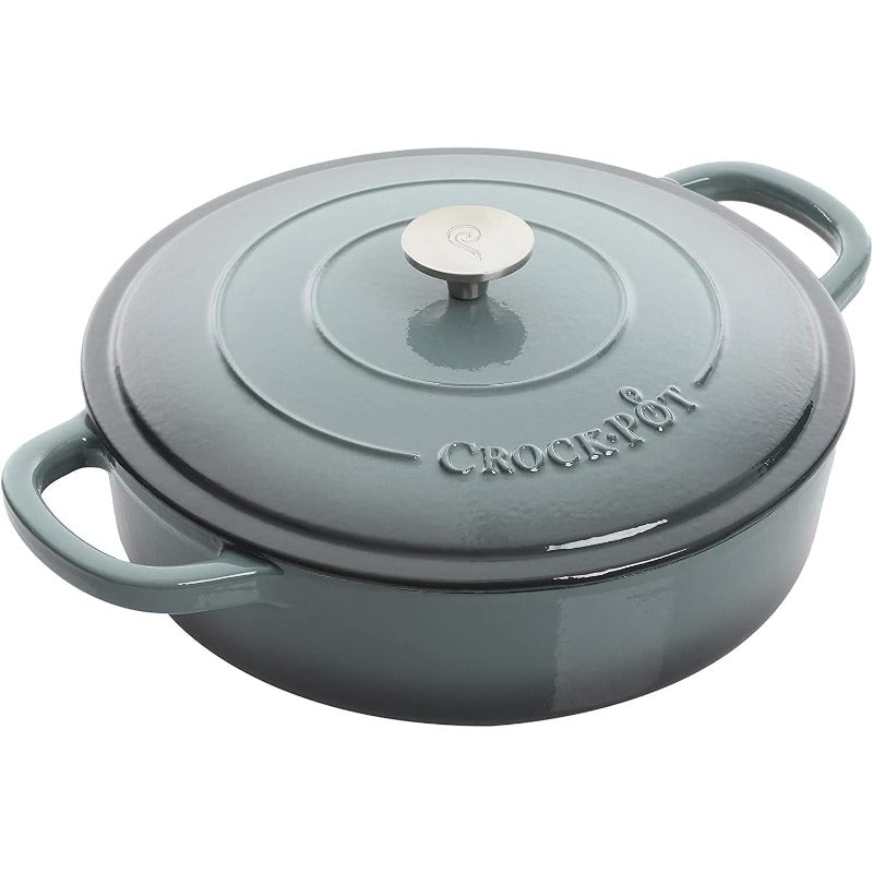 Crock Pot Artisan Enameled Cast Iron Braiser Pot with Lid - 5 Quart Dutch, Self-Basting Lid & Enamel Coating, Heavy-Duty Slow Cooker Compatible Cookware for Stovetop,, Braising, Roasting (Slate Gray)