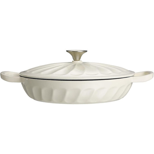 Enameled Cast Iron Braiser 3.8 Quart Enamel Dutch Oven with Handles Cast Iron Braiser Pan with Lid Enameled Cookware White
