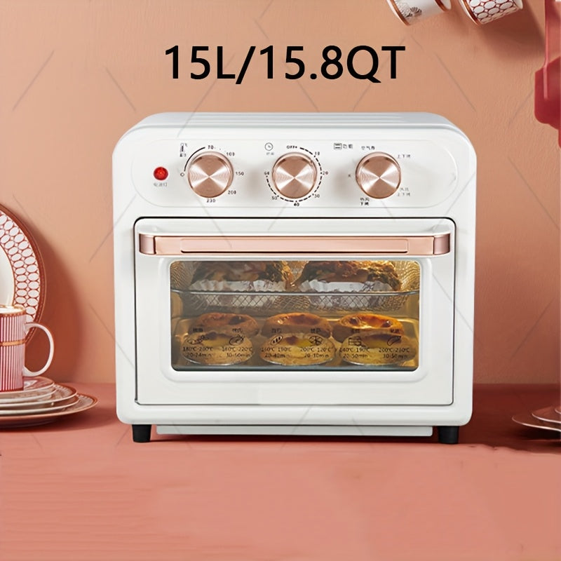 15QT Extra Large Convection Countertop Oven & Air Fryer Combo - Stainless Steel with Visible Window, Healthy Oil-Free Cooking, Space-Saving Design for Baking, Roasting, Reheating - Pink, Multipurpose Kitchen Device
