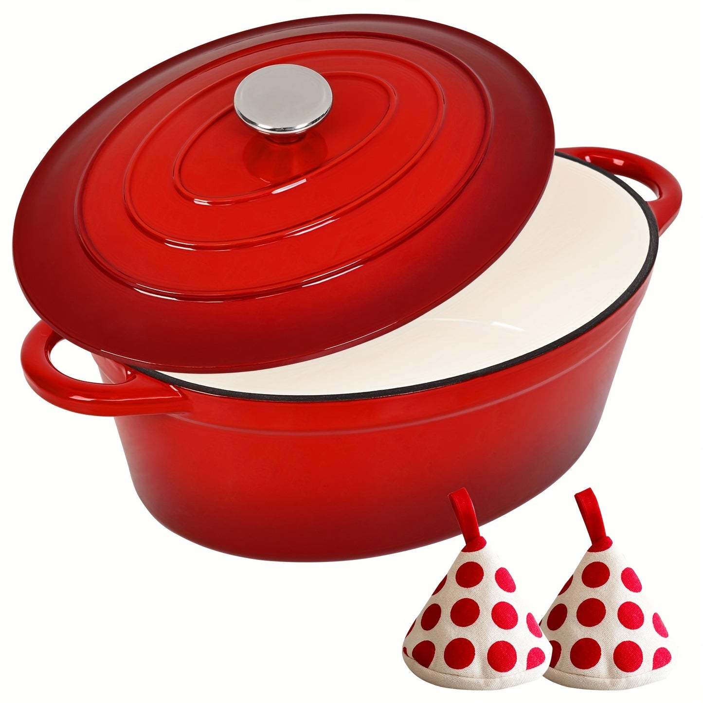 4.5\u002F6.5QT Cast Iron Dutch Oven Pot With Lid And Oven Mitt, Enameled Cast Iron Dutch Oven With Dual Handles, High-capacity Oval Cast Iron Enamel Pot For Cooking, Bread Baking And Other Cooking Methods Suitable For Family Kitchen Dining