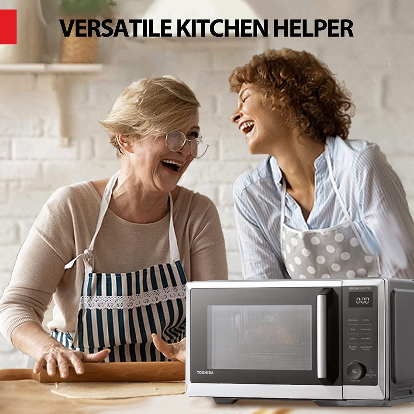 TOSHIBA 6-in-1 Inverter Countertop Microwave Oven Healthy Air Fryer Combo, MASTER Series, Air Fryer, Broil, Convection, Speedy Combi, Even Defrost, Sound On\u002FOff 27 Auto Menu Stainless Steel