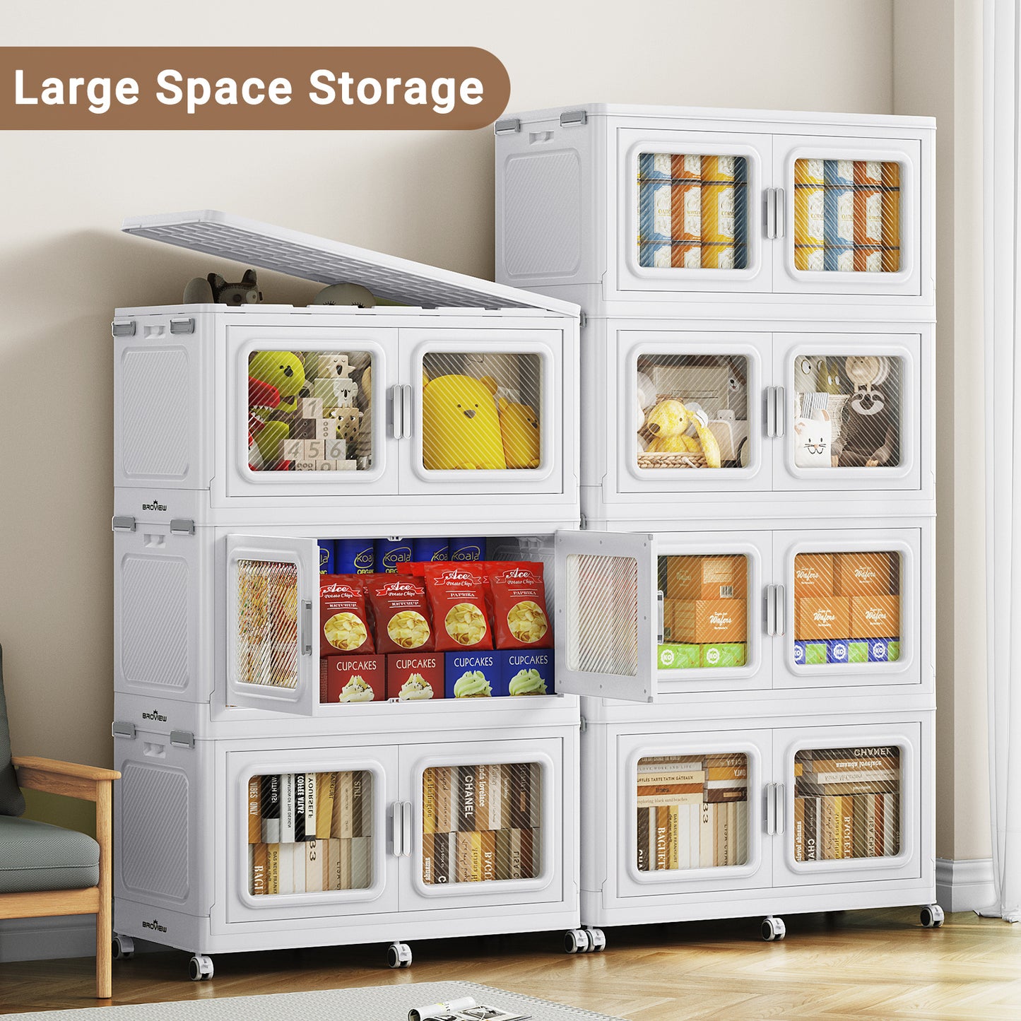 BROVIEW 75gal Stackable Storage Bins with Lid, 300QT Extra Large Capacity Plastic Storage Boxes for Clothes,Tools - Ideal for Home, Bedroom, Garage and Closet Organization