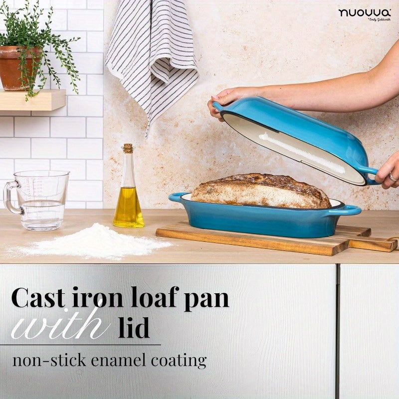 Heavy-Duty Enamelled Cast Iron Bread Loaf Dutch Oven Pot with Lid - Large Rectangular 13.39inch\u002F16.14inch-like (6.3inch Wide) Oven-Safe Baking Pan, Non-Stick 3-Layer Enamel Coating, Moisture Lock Lid & Induction Compatible for Sourdough, Bread