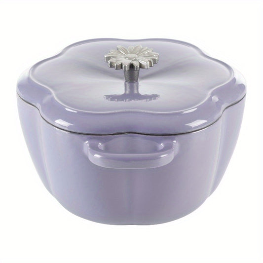 Timeless Beauty by Ree Drummond 3-Quart Floral Enamel Cast Iron Dutch Oven - Purple, Even Heat Distribution, Oven & Induction Safe, Decorative Floral Design with Metal Knob, Country Kitchen Cookware, Stovetop to Oven, Everyday Cooking, Durable Kitchenware