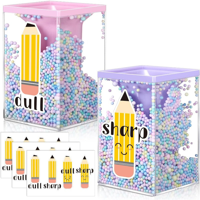 5 Pcs Sharp and Dull Pencil Holders for Classroom Management Cute Bubble Pen Holder with Stickers in Pink Purple Colors Lightweight and Durable for Teachers Organizing School Supplies