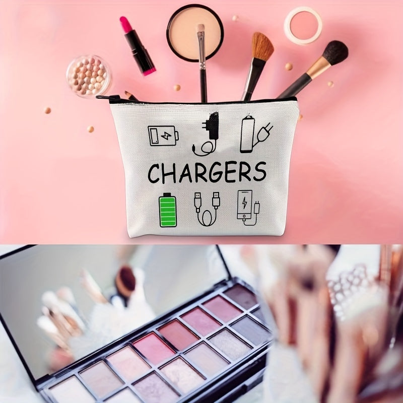 Chargers Only Travel Organizer Pouch - Hypoallergenic Cable & USB Storage Bag, Beige with Black Zipper, Unisex Electronic Accessory Case for Chargers, Cables, and Power Banks, Bold Text Design | Durable Construction