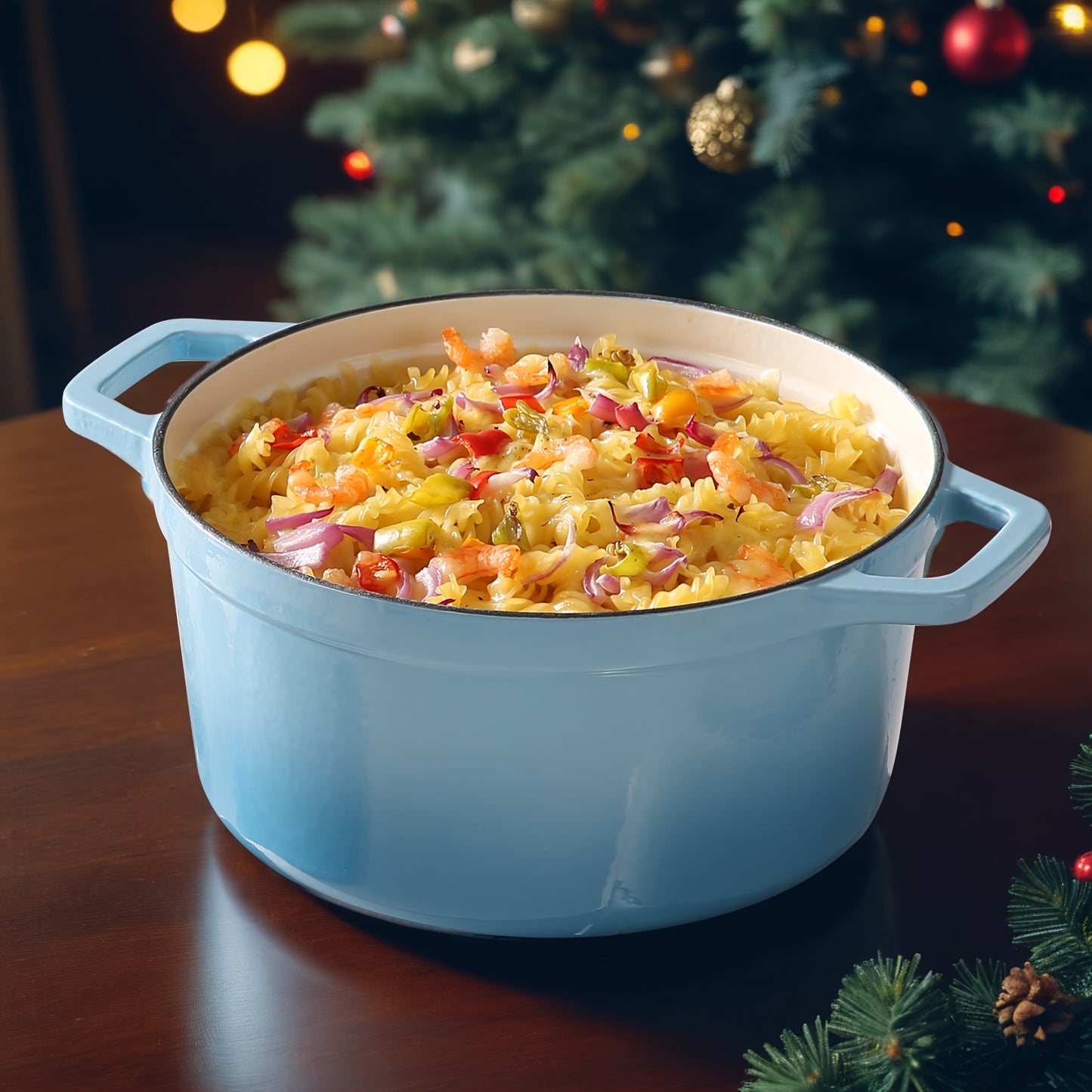 Cast Iron Pot, 5 Liters Blue Round Cast Iron Casserole Pot, Naturally Non-Stick Braise Pan with Stainless Steel Knob Lid Enameled Cast Iron Dutch Oven for All Hob Types - 26cm