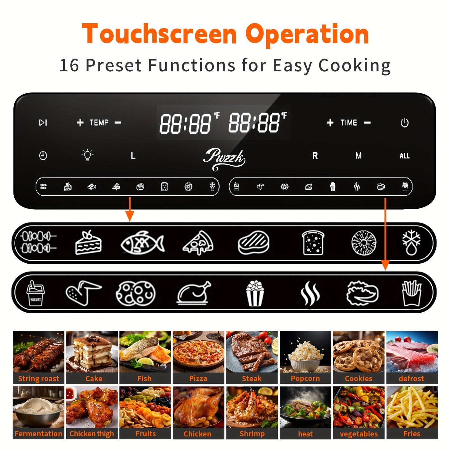 PwZzk 25, 4QT Dual Zone Air Fryer Oven, French Glass Door, XL Size, 100-430F, 16 Presets, LED Display, Dual Fan, 360 Heating, Rotisserie, Bake, Toast, Dehydrate, Reheat, Also In 5, 8QT Glass Drawer, 8 Presets, Coating Free, Flip Lid, for 1-3 People
