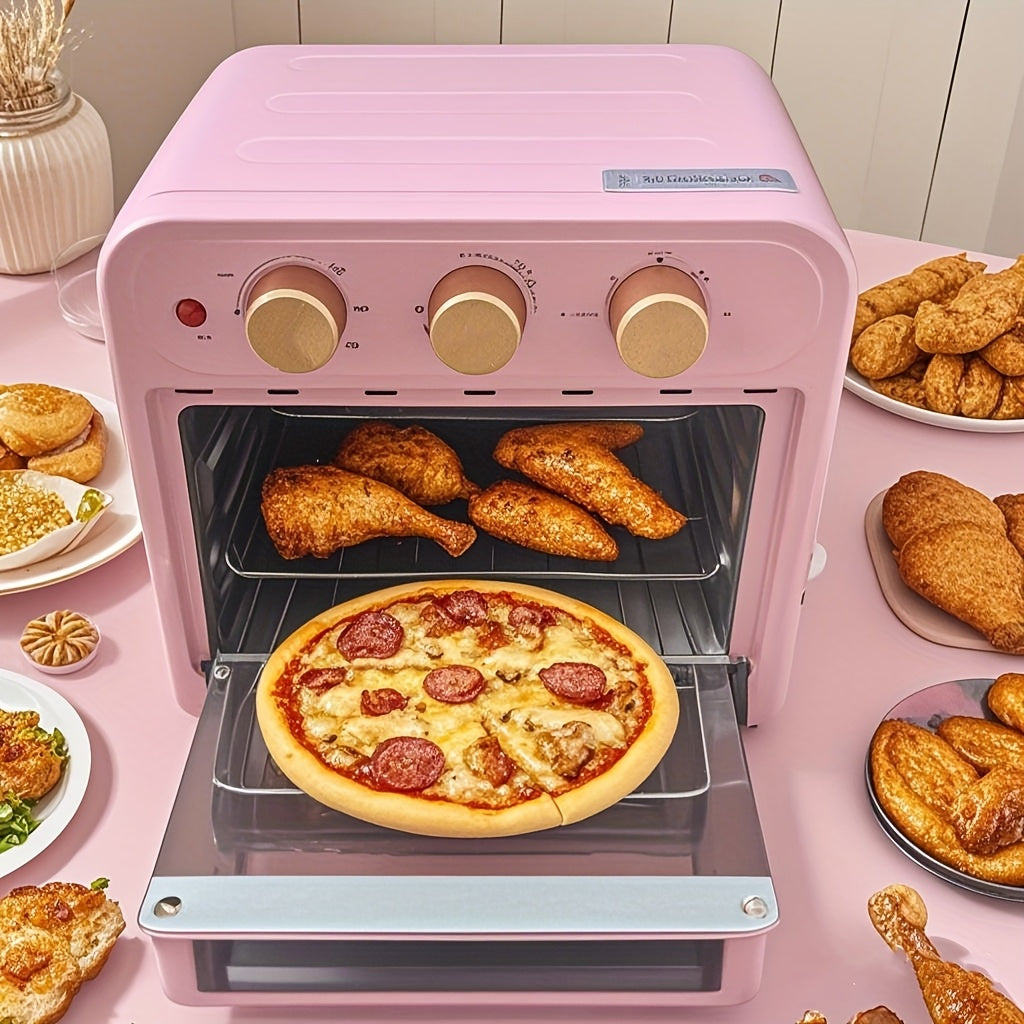 15QT Extra Large Convection Countertop Oven & Air Fryer Combo - Stainless Steel with Visible Window, Healthy Oil-Free Cooking, Space-Saving Design for Baking, Roasting, Reheating - Pink, Multipurpose Kitchen Device
