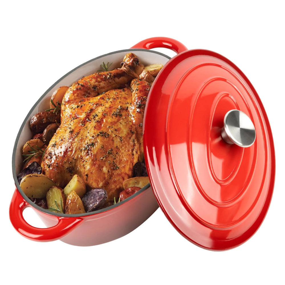 4.5qt Enameled Cast Iron Oval Dutch Oven, Red Nonstick Cookware with Lid – Halloween Gift, Thanksgiving Gift, Christmas Gift