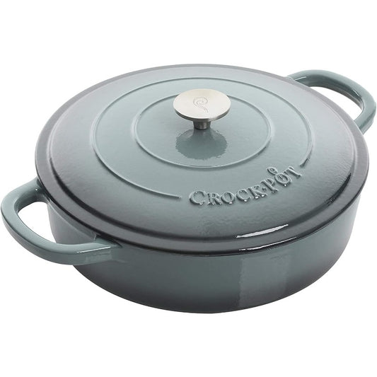 Crock Pot Artisan Enameled Cast Iron Braiser Pot with Lid - 5 Quart Dutch, Self-Basting Lid & Enamel Coating, Heavy-Duty Slow Cooker Compatible Cookware for Stovetop,, Braising, Roasting (Slate Gray)