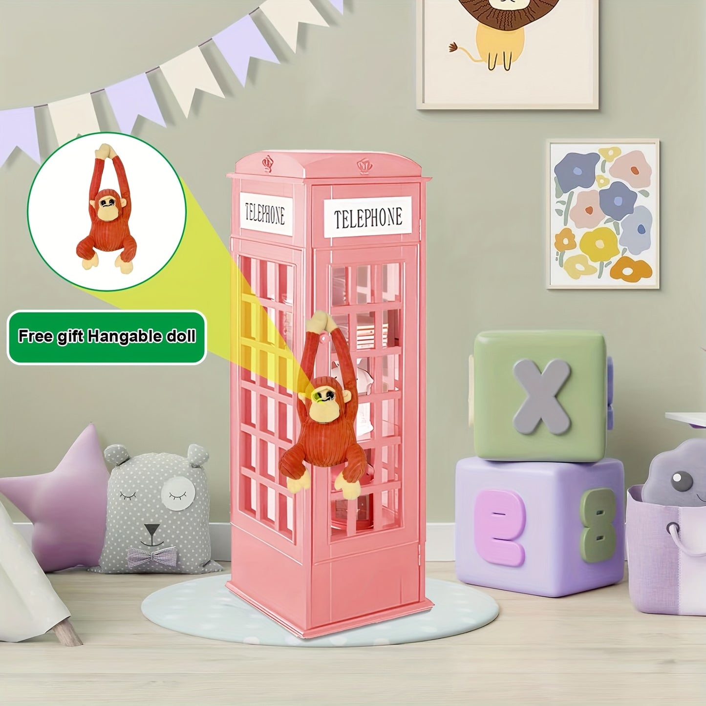 Telephone Booth Bookshelf 5-Tier Wood Cd Storage Cabinet, Floor Standing Bookcase With Acrylic Door, Storage Cabinet Cube Organizer Display Cabinet, 44.5\