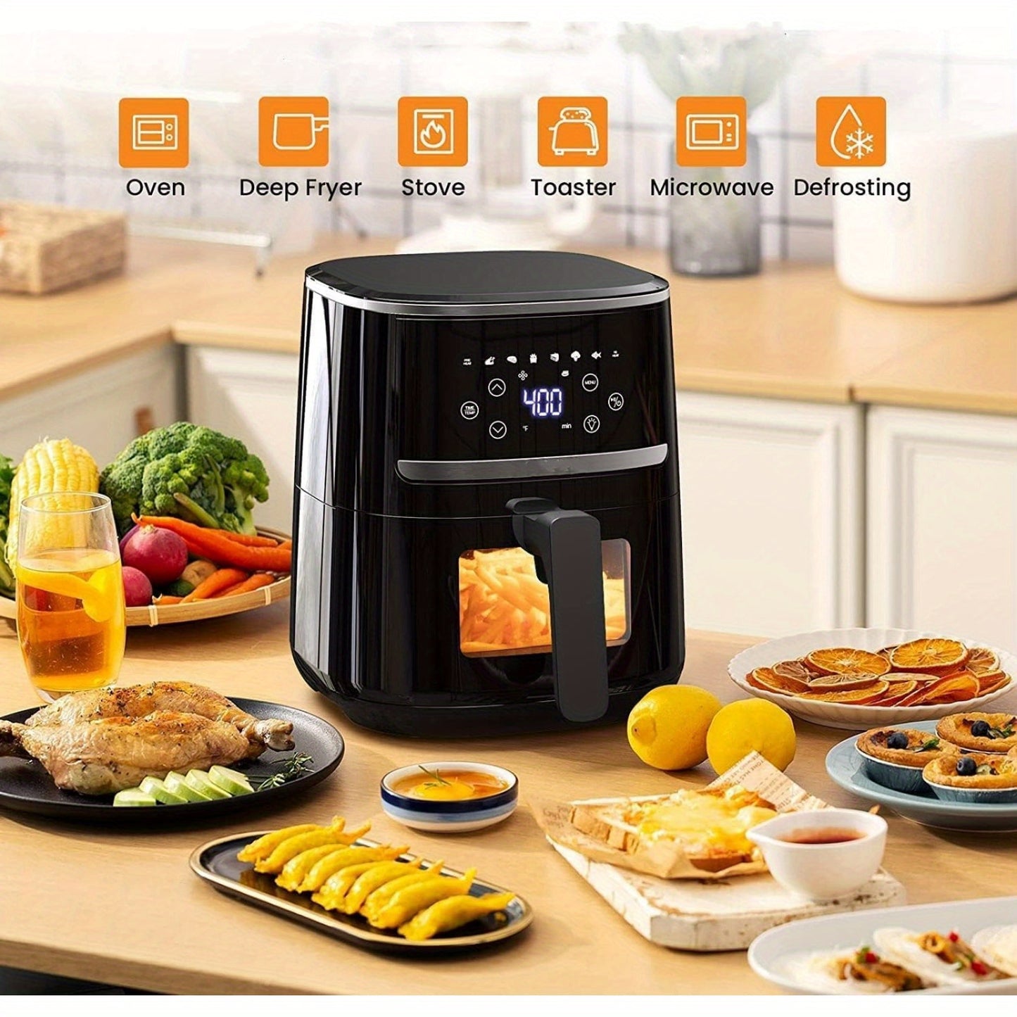 5 QT Air Fryer with Digital Touchscreen & Viewing Window - 8-in-1 Multi-Function Electric Fryer for Crisping, Roasting, Baking, Reheating - Non-Stick Dishwasher-Safe Basket, 1800W, 110V-130V, Black