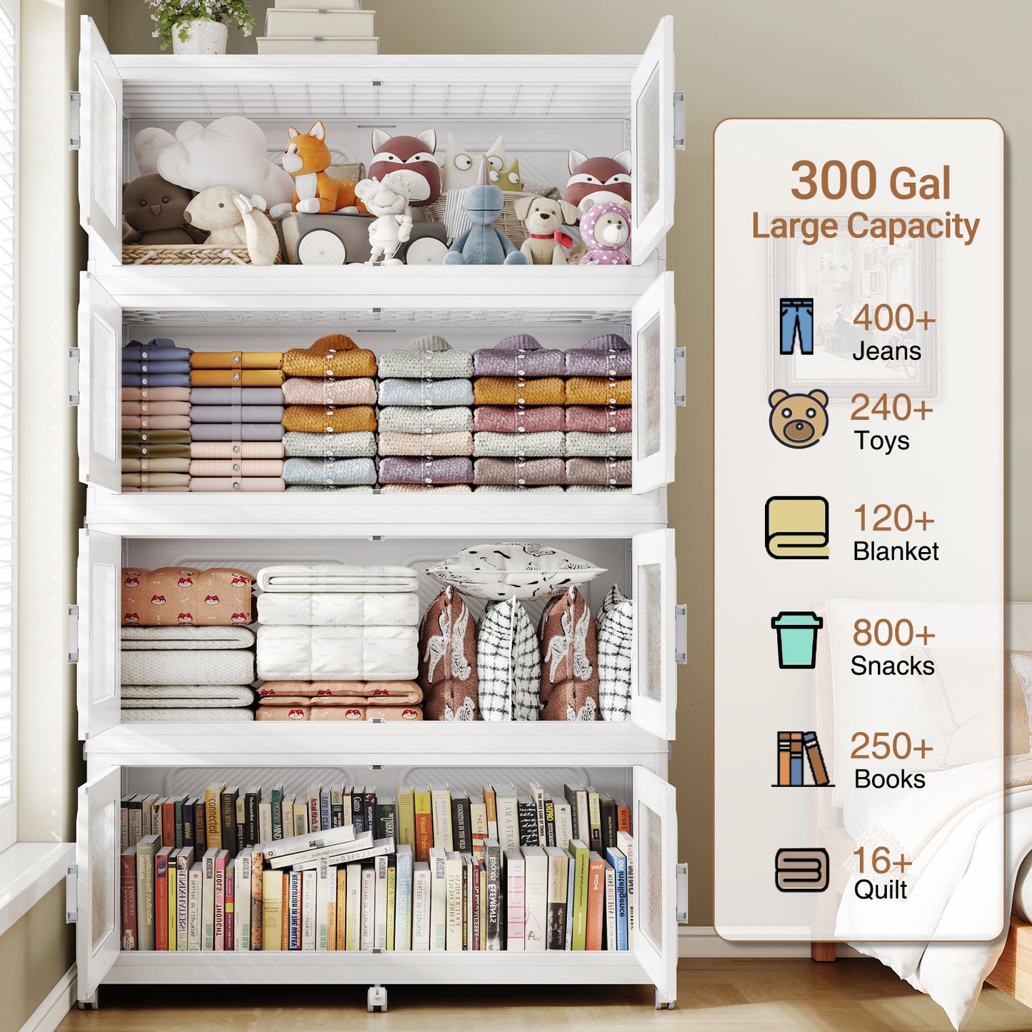 BROVIEW 75gal Stackable Storage Bins with Lid, 300QT Extra Large Capacity Plastic Storage Boxes for Clothes,Tools - Ideal for Home, Bedroom, Garage and Closet Organization