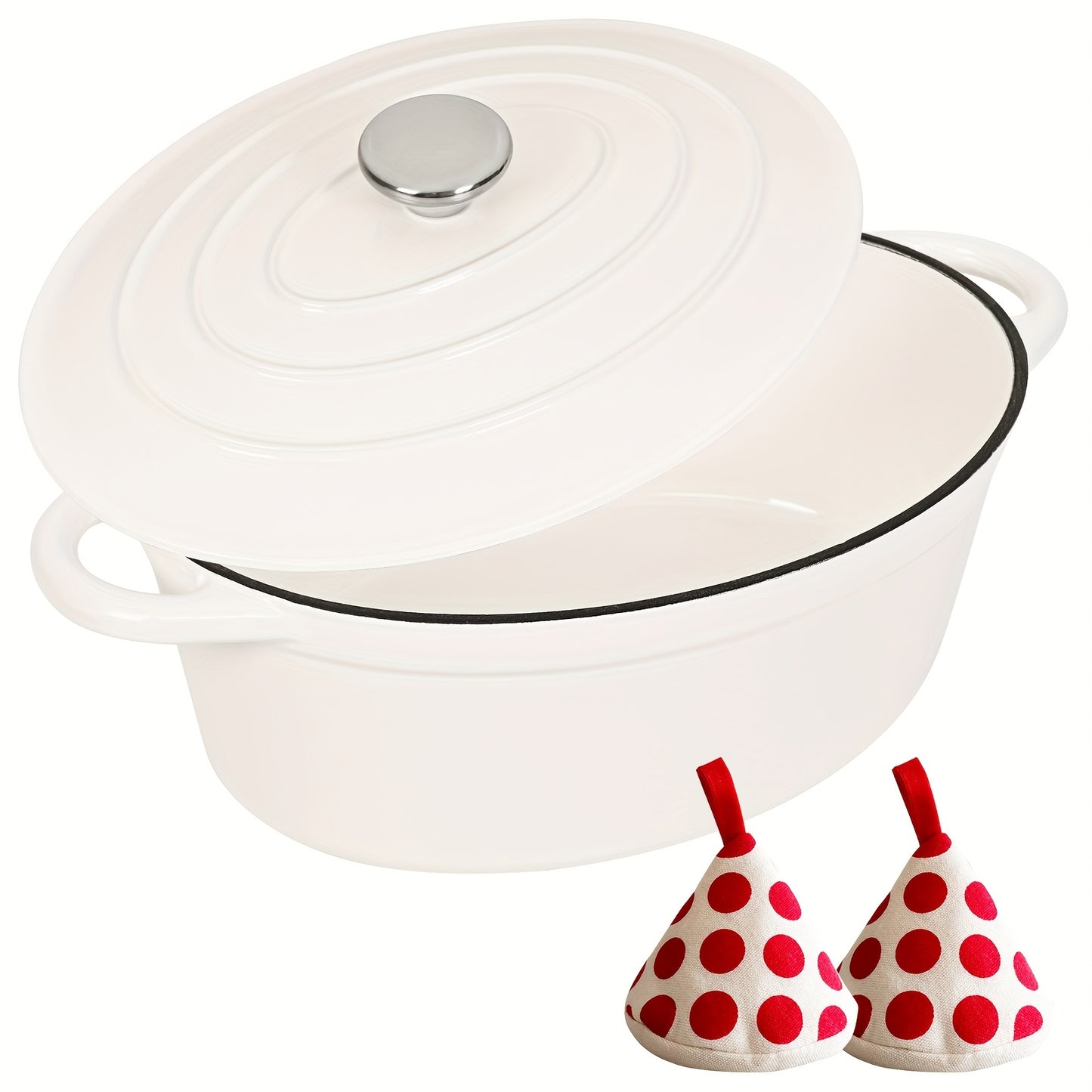 4.5\u002F6.5QT Cast Iron Dutch Oven Pot With Lid And Oven Mitt, Enameled Cast Iron Dutch Oven With Dual Handles, High-capacity Oval Cast Iron Enamel Pot For Cooking, Bread Baking And Other Cooking Methods Suitable For Family Kitchen Dining