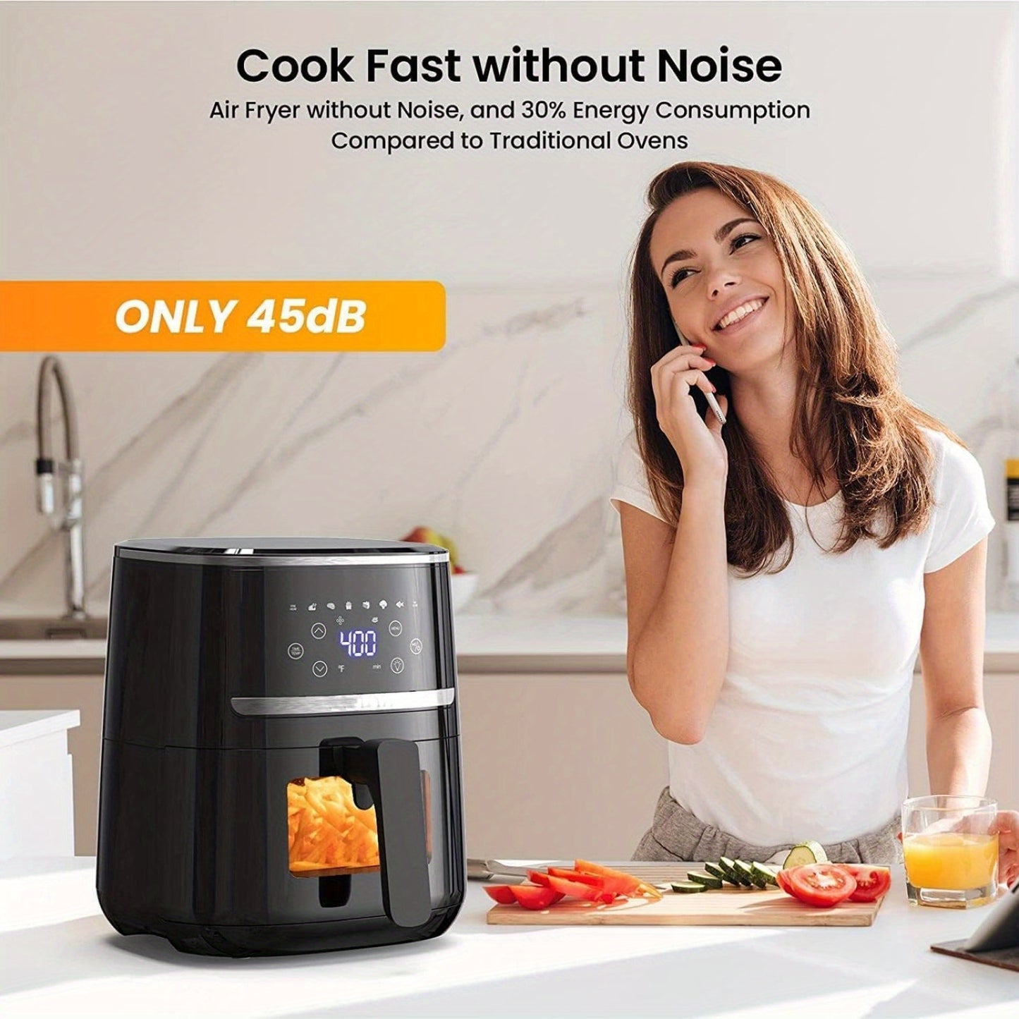 5 QT Air Fryer with Digital Touchscreen & Viewing Window - 8-in-1 Multi-Function Electric Fryer for Crisping, Roasting, Baking, Reheating - Non-Stick Dishwasher-Safe Basket, 1800W, 110V-130V, Black