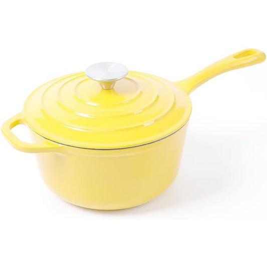 Enameled Cast Iron Dutch Saucepan - 2.65 Quart Heavy-Duty Cookware with Lid & - up to 500°F, Dishwasher Yellow Enamel Pot for Stovetop,, Braising, Searing - Compatible with All Cooktops (Cast Iron Pot for