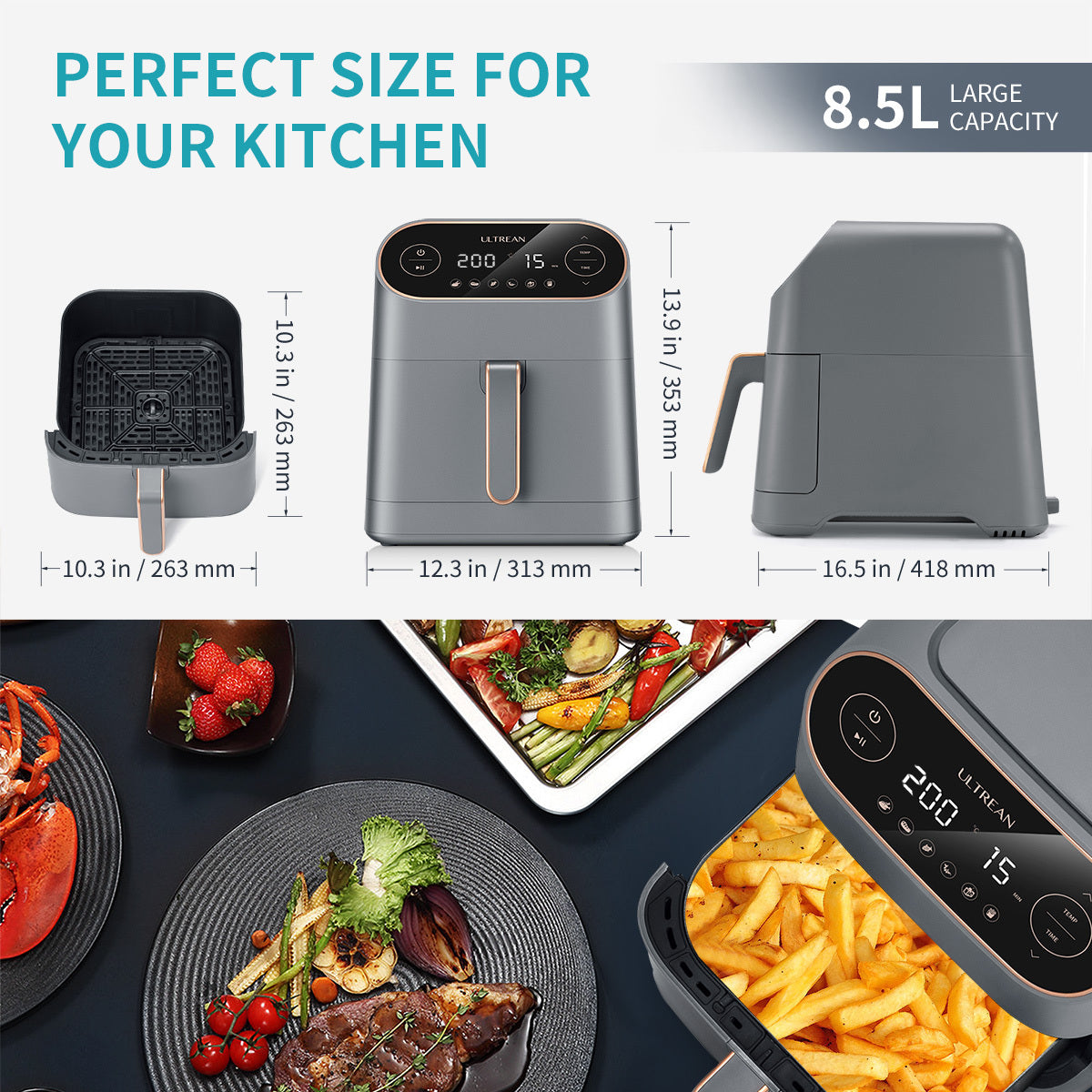 Ultrean 9 Quart 6-in-1 Electric Air Fryer, 1750W XL Hot Airfryer Oven Oilless Cooker, Large Family Size LCD Touch Control Panel and Nonstick Basket