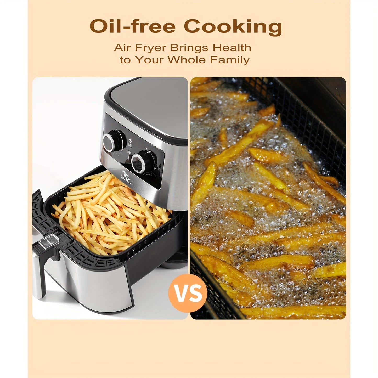 1700W High-Power Air Fryer 5.5L - Uten Electric Airfryer with Temperature Control, Timer, Non-Stick Basket, Fast Oven for Oilless Cooking, Dishwasher Safe, Air Fryer, Cooker