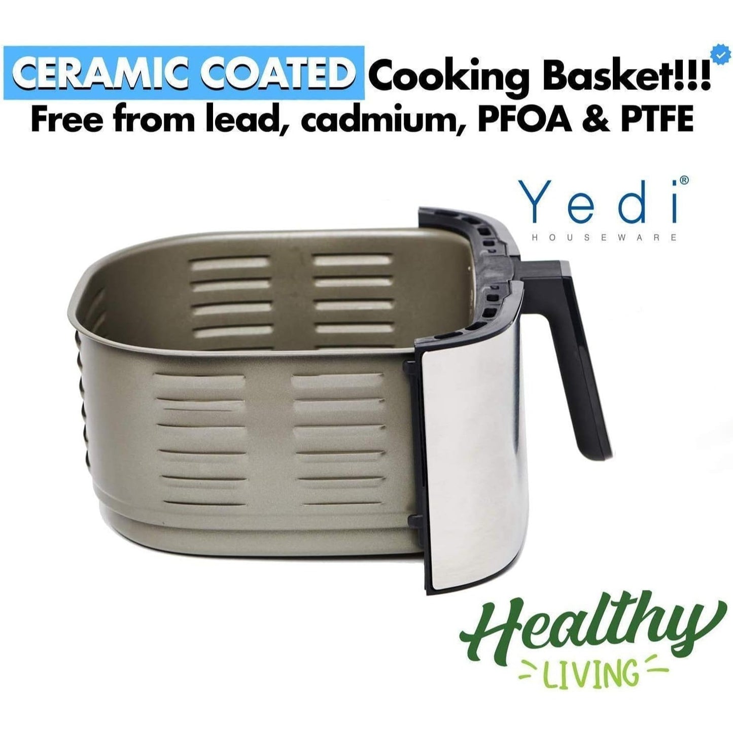 Yedi Evolution Air Fryer, 6.8 Quart, Ceramic Cooking Basket, with Deluxe Accessory Kit and Recipe Book