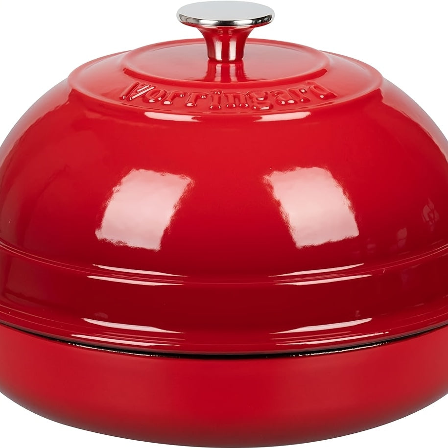 6 Quart Red Cast Iron Enameled Dutch Oven Pot with Lid - Heavy-Duty Round Oven- Baking & Braising Pan, Enamel Coating for Even Heat Distribution, Lid Lock & Steam-Retaining Dome, Compatible with Stovetop, Oven, Campfire (Bread