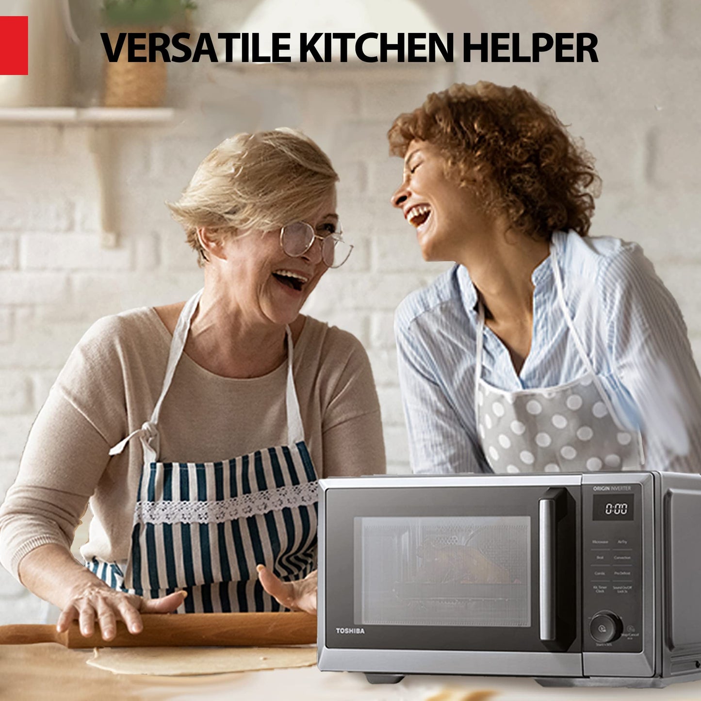 TOSHIBA 6-in-1 Inverter Countertop Microwave Oven Healthy Air Fryer Combo, MASTER Series, Air Fryer, Broil, Convection, Speedy Combi, Even Defrost, Sound On\u002FOff 27 Auto Menu Stainless Steel