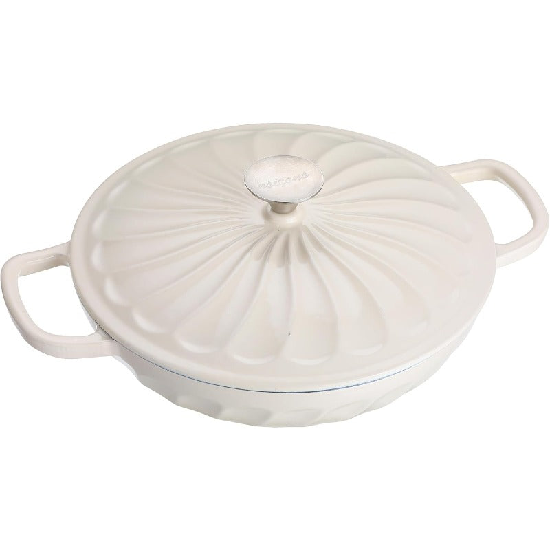 Enameled Cast Iron Braiser 3.8 Quart Enamel Dutch Oven with Handles Cast Iron Braiser Pan with Lid Enameled Cookware White