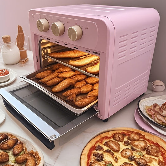 15QT Extra Large Convection Countertop Oven & Air Fryer Combo - Stainless Steel with Visible Window, Healthy Oil-Free Cooking, Space-Saving Design for Baking, Roasting, Reheating - Pink, Multipurpose Kitchen Device