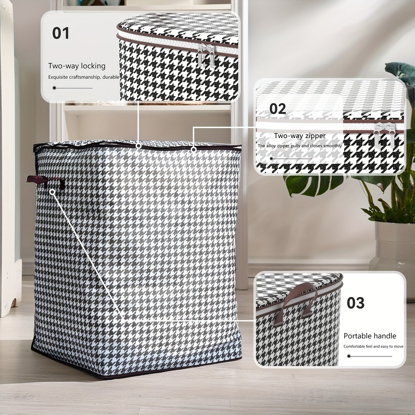 1\u002F3pcs Pieces Oversized 47.55 Gallons Thousandbird Plaid Pattern Thickened Storage Container Large Capacity Clothes Sture-Proof Bag with Handle Double Zipper Storage Bag, Household Bedroom, Travel Storage Basket Ideal Storage Bag