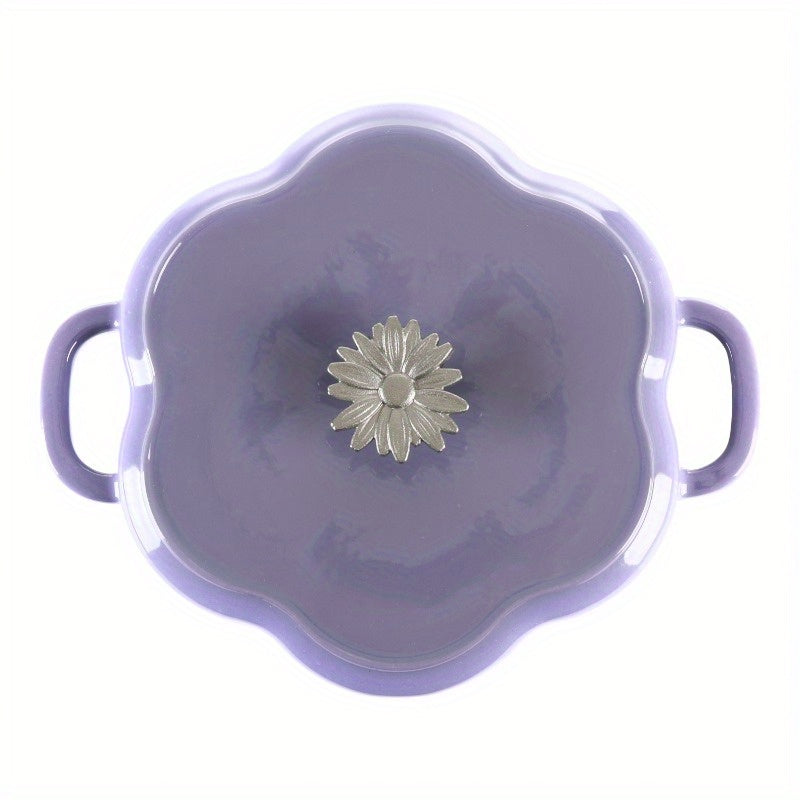 Timeless Beauty by Ree Drummond 3-Quart Floral Enamel Cast Iron Dutch Oven - Purple, Even Heat Distribution, Oven & Induction Safe, Decorative Floral Design with Metal Knob, Country Kitchen Cookware, Stovetop to Oven, Everyday Cooking, Durable Kitchenware